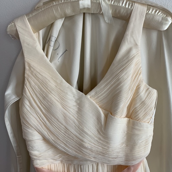 NWT JCrew Ivory Silk Crepe Draped Gown with Pink Ribbon in Canvas Bag - Picture 4 of 10
